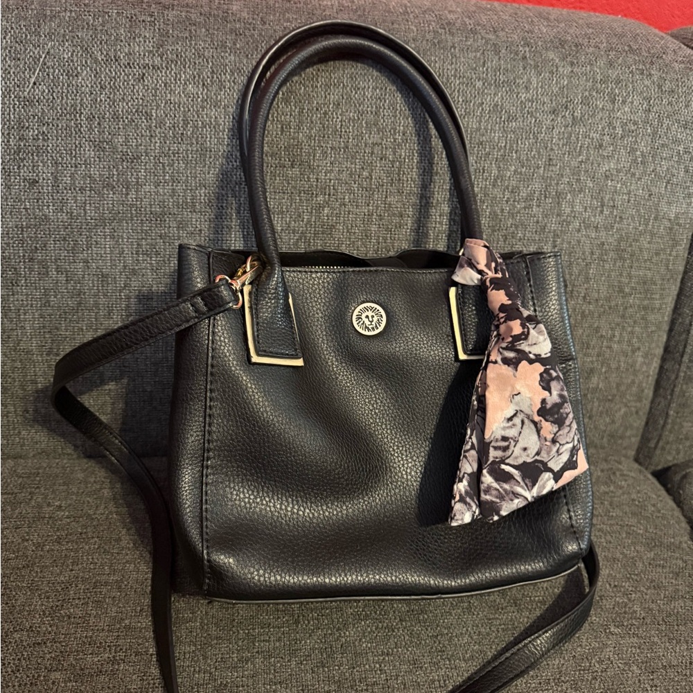 Anne Klein Black Satchel with Gold Accents